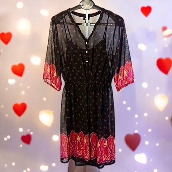 Mossimo Exotic Dress Womens Plus Sz XXL Black Red w Camisole Bohemian Semi Sheer - Picture 4 of 10
